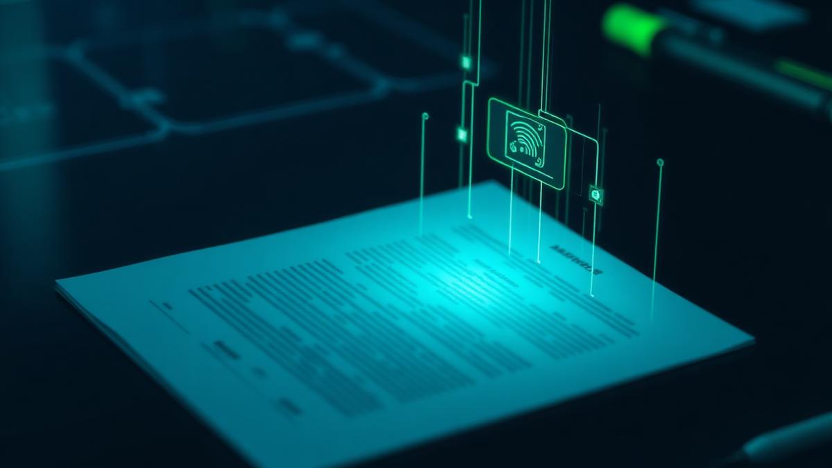 Abstract visualisation of an AI scan line reading a document