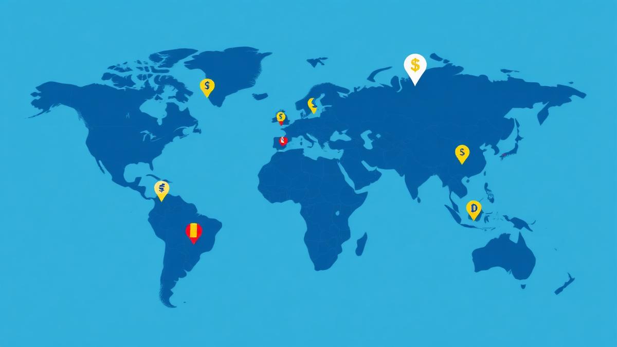World map with currency markers representing local pricing